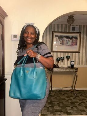 Prada Teal Leather 2/way Tote with Gold Hardware